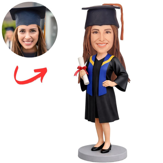Female Graduation Figure with Diploma in Hand Custom Bobbleheads