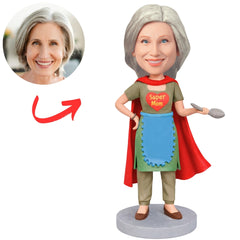 Super Mom Holding Utensils Custom Bobbleheads