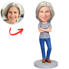 Stylish Woman with Arms Crossed Custom Bobbleheads
