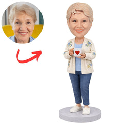 Woman Holding Cup and Wearing Sweater Custom Bobbleheads