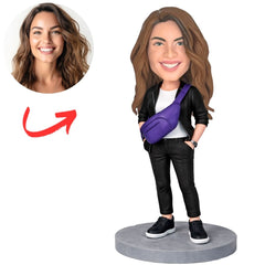 Stylish Woman Wearing Chest Bag Custom Bobbleheads