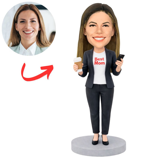 Business Best Mom with Phone & Coffee Custom Bobbleheads