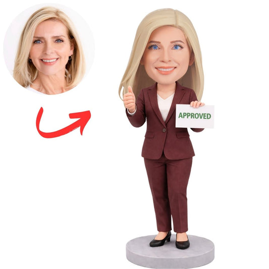Business Woman with Approved Sign Custom Bobbleheads