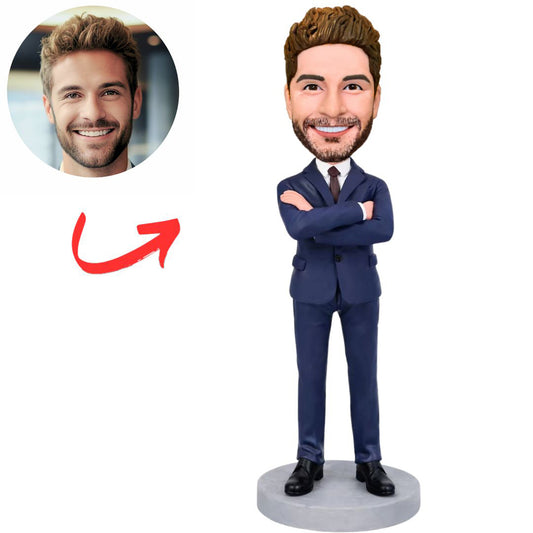 Business Man in Blue Suit Custom Business Bobbleheads