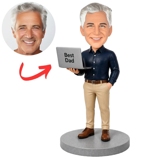 Best Dad Holding a Laptop Custom Bobbleheads