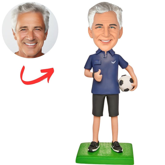 Navy Shirt Soccer Player Custom Bobbleheads