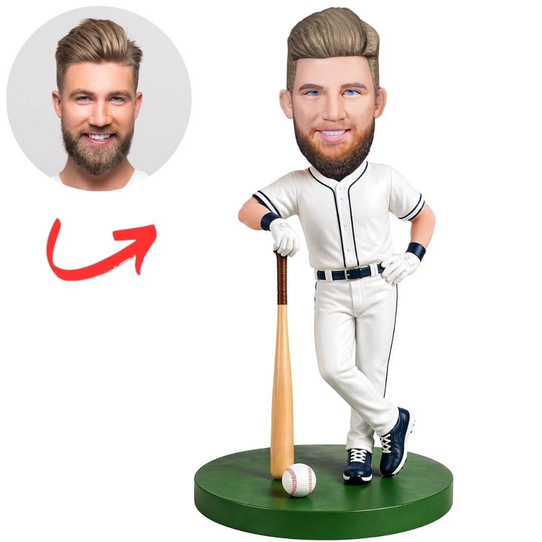 White Uniform Baseball Player Custom Bobbleheads