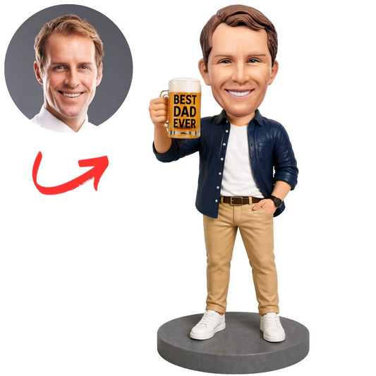 Best Dad Ever with Beer Glass Custom Bobbleheads