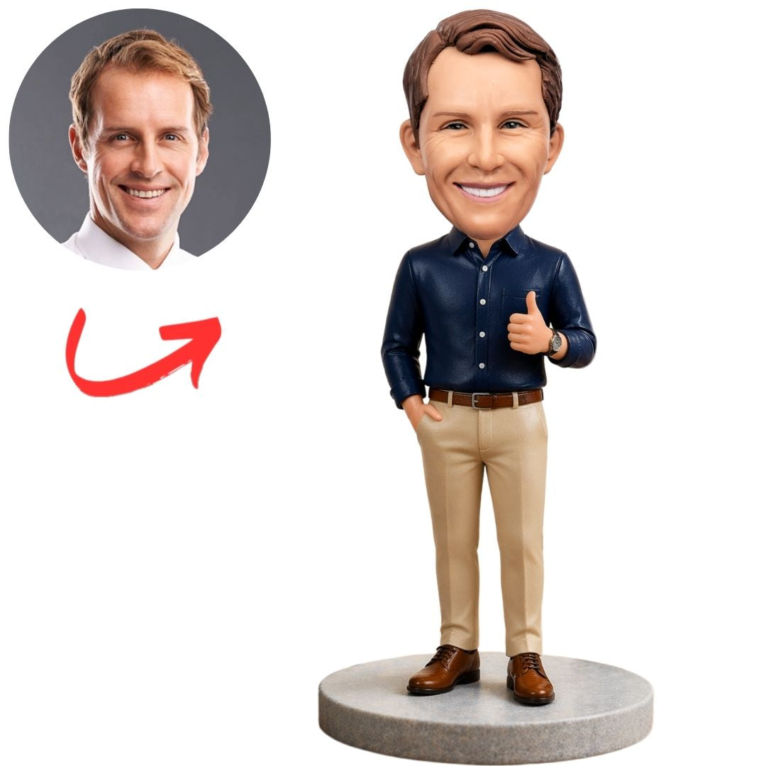 Casual Businessman Thumbs Up Custom Bobbleheads
