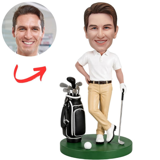 Khaki Trousers Golfer with Golf Bag Custom Bobbleheads