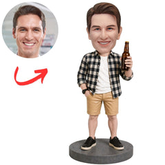 Plaid Shirt Man Holding Beer Custom Bobbleheads