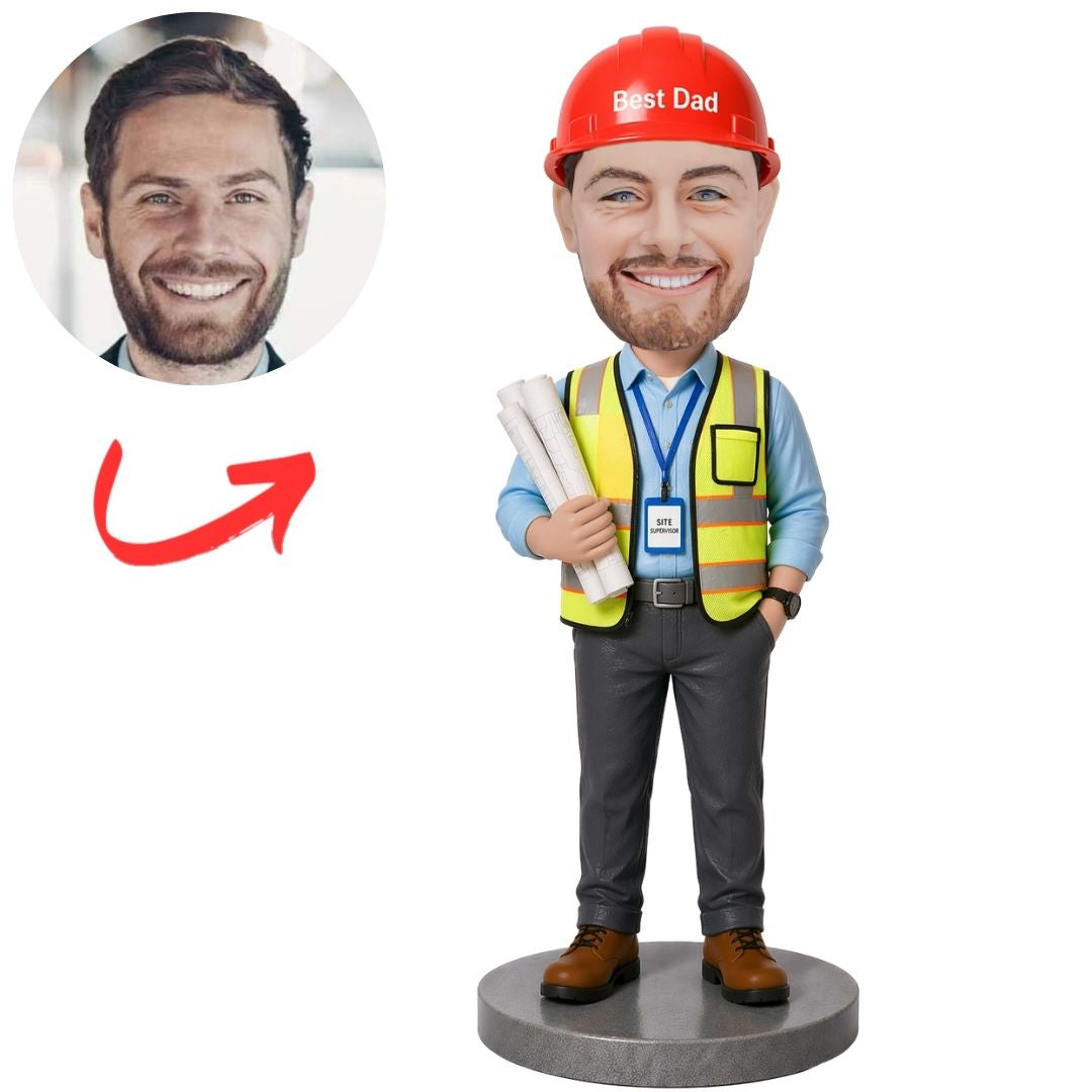 Engineer Best Dad with Design Drawings Custom Bobbleheads