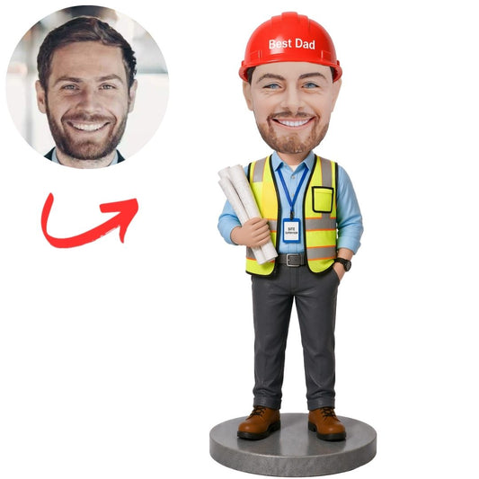 Engineer Best Dad with Design Drawings Custom Bobbleheads
