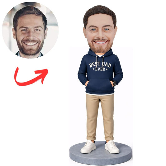 Best Dad Ever in Navy Hoodie Custom Bobbleheads