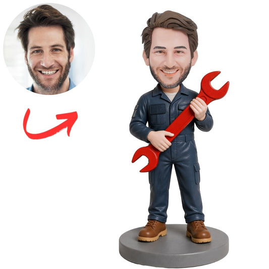 Auto Repair Worker with Wrench Custom Bobbleheads