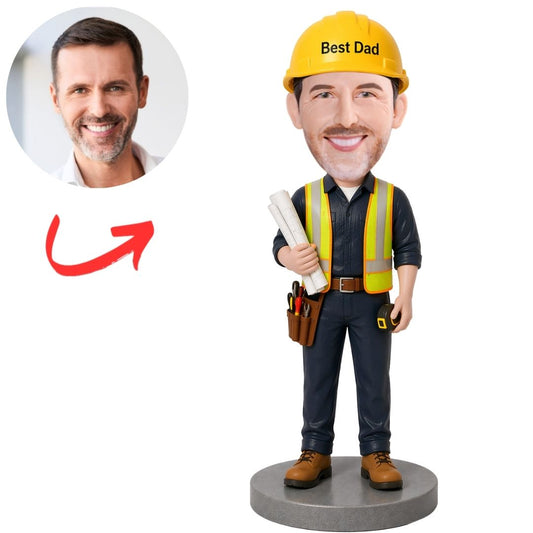 Best Dad Construction Worker Builder Custom Bobbleheads