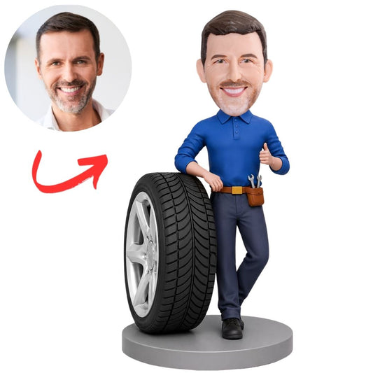 Auto Mechanics Car Mechanic and Tire Custom Bobbleheads