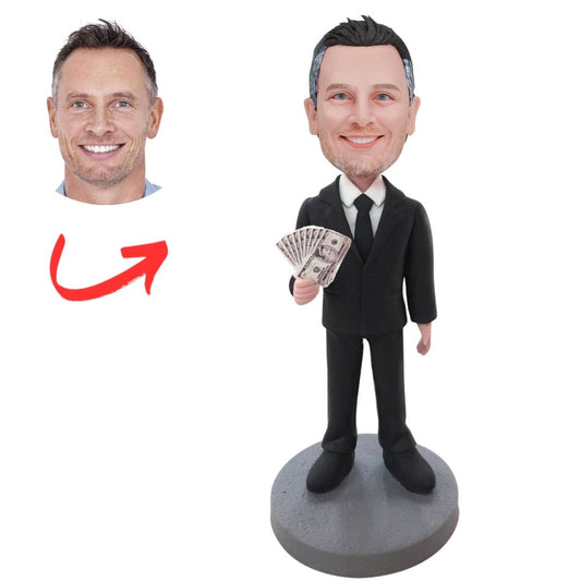 Millionaire Business Man with Dollar Custom Bobbleheads