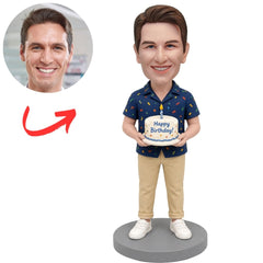 Birthday Man Holding a Cake Custom Bobbleheads