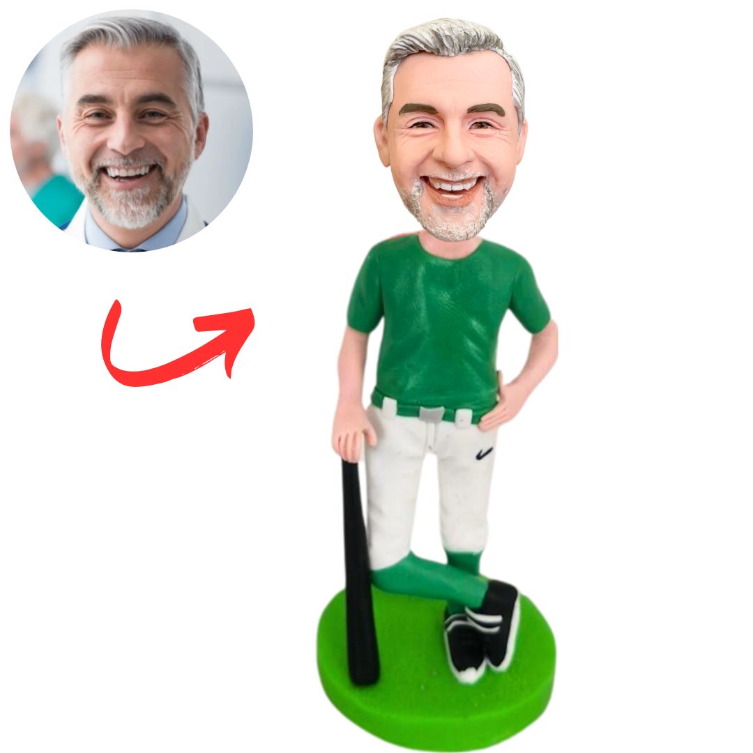 Green Shirt Baseball Player Custom Bobbleheads