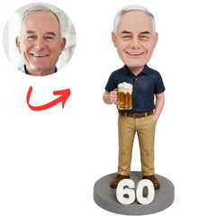 60th Birthday Man Holding Beer Mug Custom Bobbleheads