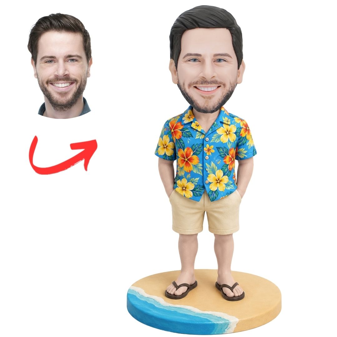 Beach Vacation in Hawaiian Shirt Custom Bobbleheads