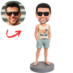 Beach Bum in Sunglasses and Palm Tree Tank Top Custom Bobblehead