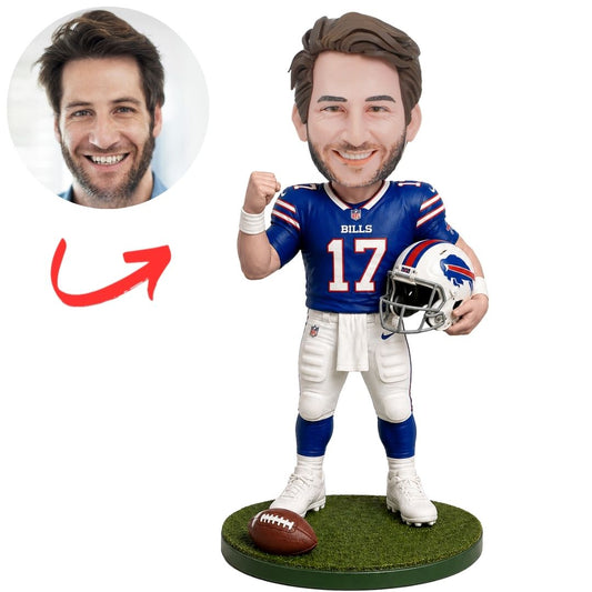 Buffalo Bills Football Player with Helmet on Turf Base Custom Bobblehead
