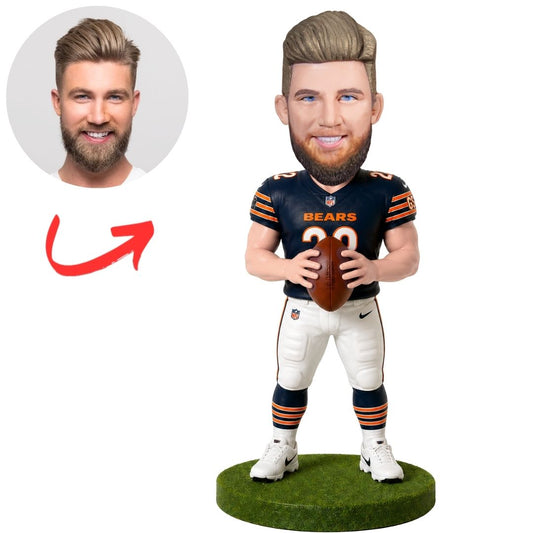 Chicago Bears Football Player Ready with Ball on Turf Custom Bobblehead