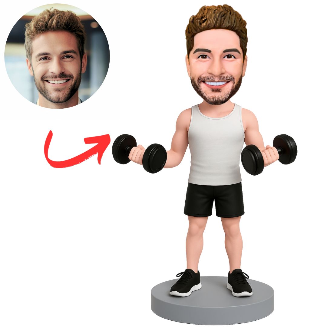 Fitness Trainer Holding Dumbbells Custom Sports Bobbleheads