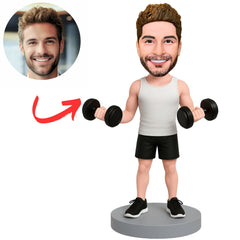 Fitness Trainer Holding Dumbbells Custom Sports Bobbleheads