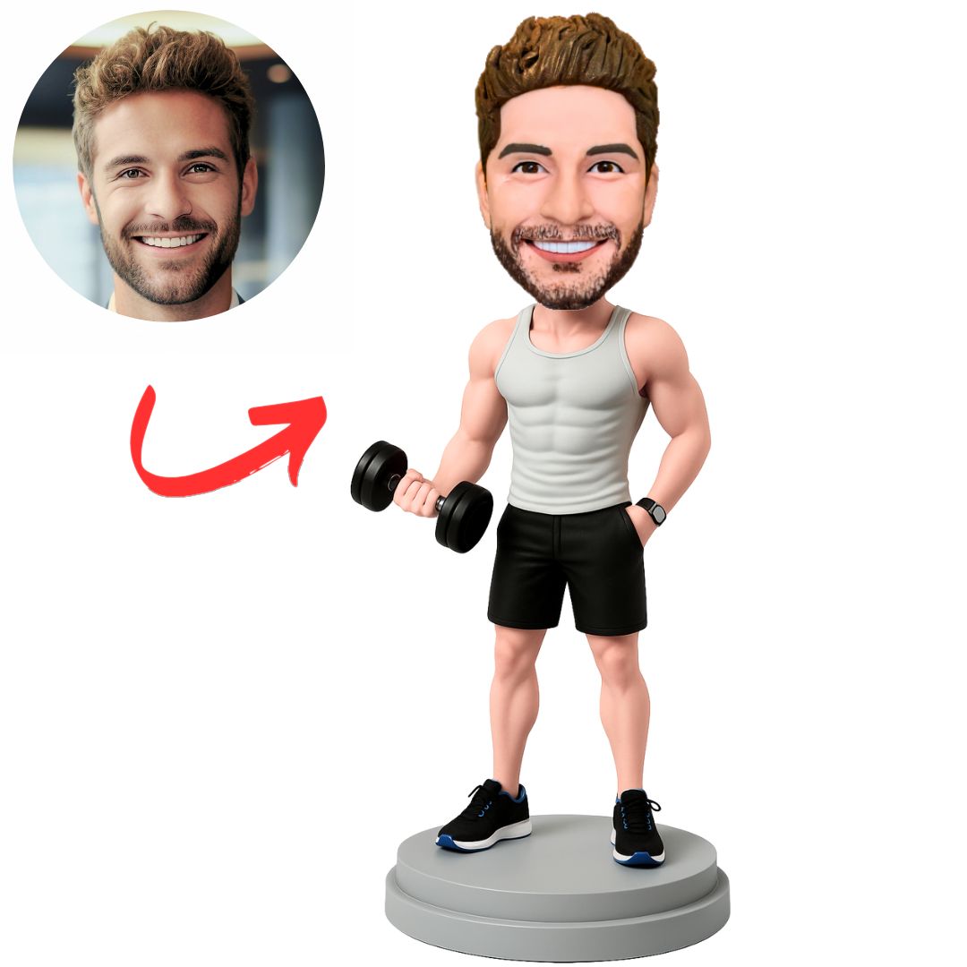 Muscular Man Holding Dumbbells Custom Bobbleheads