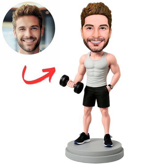 Muscular Man Holding Dumbbells Custom Bobbleheads