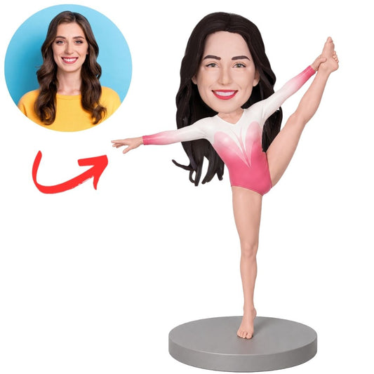 Gymnast in Pink Leotard High Leg Hold Custom Bobblehead