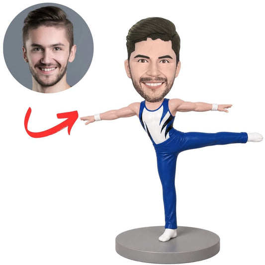 Gymnast in Blue Leotard Side Balance Pose Bobblehead | Personalized Gift Figure | Bobbleheads Gifts