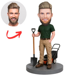 Landscaper Holding Shovel with Lawn Tool Custom Bobblehead