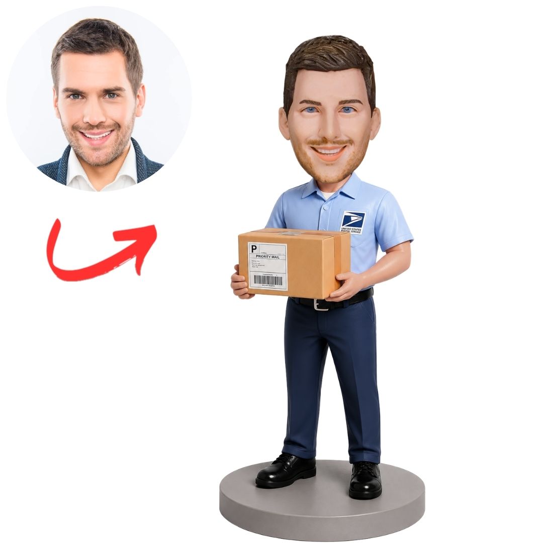 Mail Carrier Holding Shipping Parcel Custom Bobblehead