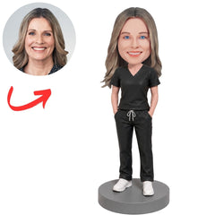 Massage Therapist in Black Scrubs Custom Bobblehead