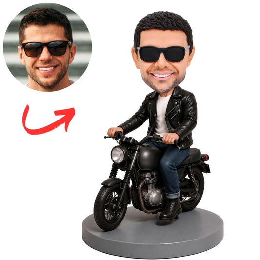 Motorbike Rider on Black Motorcycle Custom Bobblehead