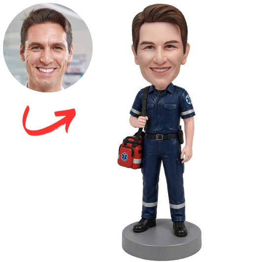 Paramedic in Navy Uniform Carrying Medical Bag Custom Bobblehead