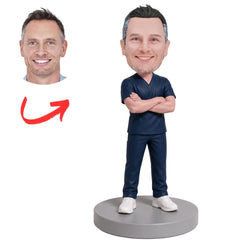 Physical Therapist in Navy Scrubs with Arms Crossed Custom Bobblehead