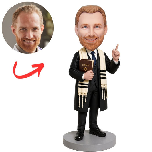 Rabbi Holding Book in Prayer Shawl Custom Bobblehead