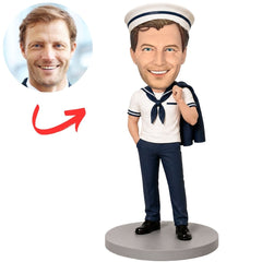 Sailor in White Uniform Carrying Duffel Bag Custom Bobblehead