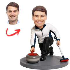 Curling Player Sliding Red Stone Custom Bobblehead