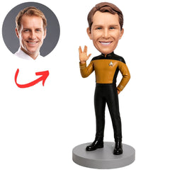 Star Trek Officer in Yellow Uniform Giving Vulcan Salute Custom Bobblehead