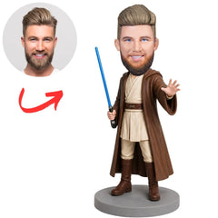 Star Wars Jedi in Robe Holding Blue Lightsaber Custom Bobblehead