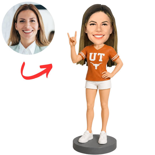 UT Baseball Cheerleader in Orange Jersey Custom Bobblehead