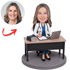 Doctor Sitting at Desk with Laptop and Books Custom Bobblehead