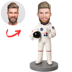 Astronaut in White Suit Holding Helmet Custom Bobblehead