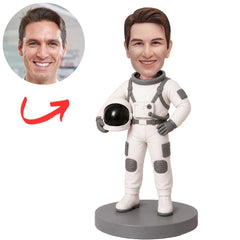 Astronaut in White Suit with Black Panels Holding Helmet Custom Bobblehead